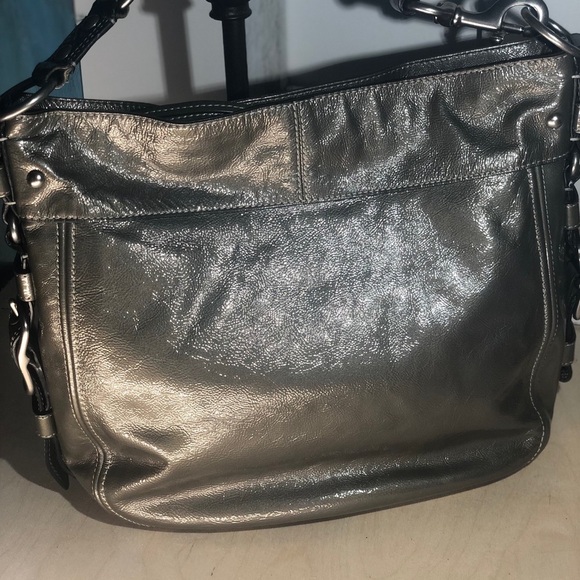 COACH ~VINTAGE BRONZE METALLIC PATENT LEATHER SHOULDER BAG - Picture 1 of 14